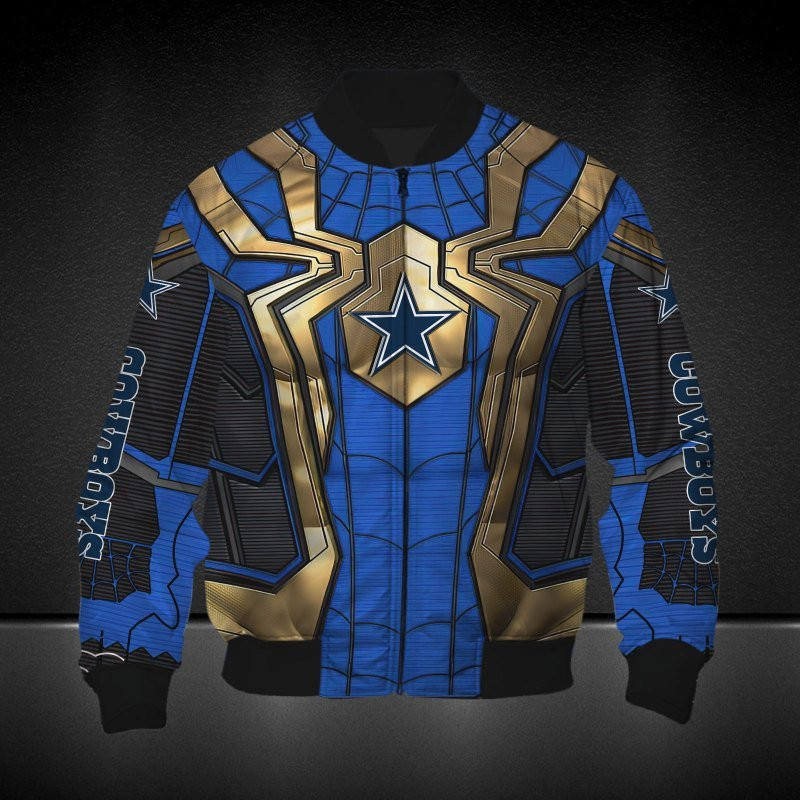 Dallas Cowboys Blue Golden Spider Man Bomber Jacket | NFL Team Jacket for Men & Women | Football Fan Gift