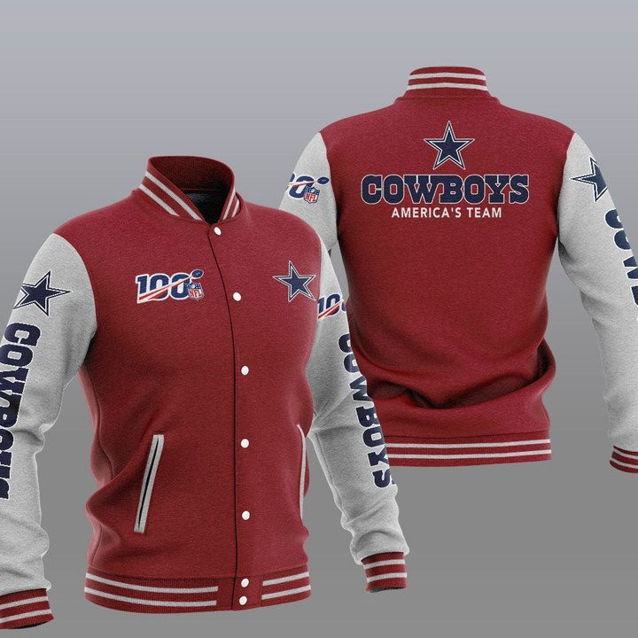 Dallas Cowboys Brown Grey Americaâ€™s Team Varsity Baseball Jacket for Men & Women | NFL Team Fan Gift