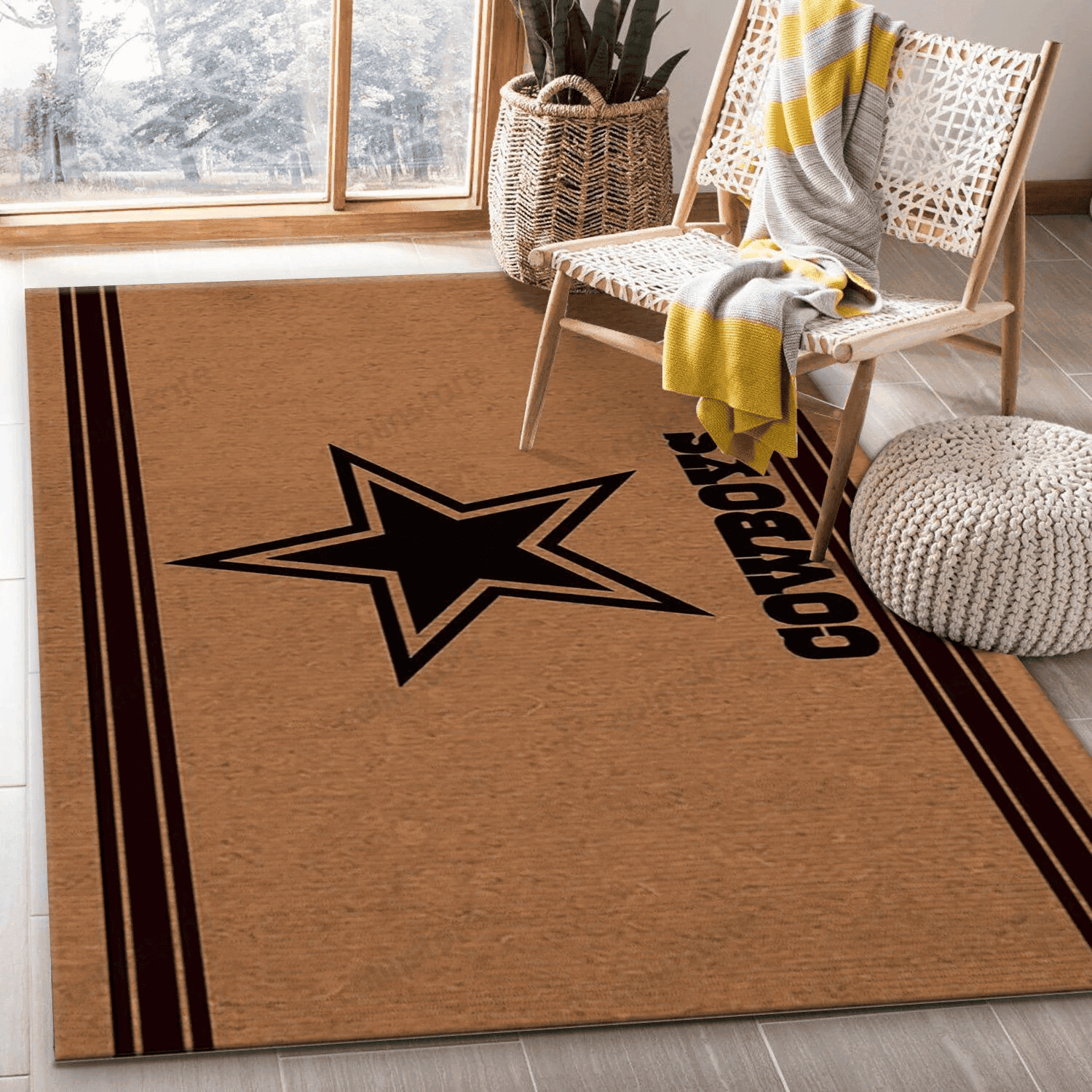 Dallas Cowboys Brown Logo Rectangle Area Rug – Full Print Carpet For Living Room & Bedroom Home Decor