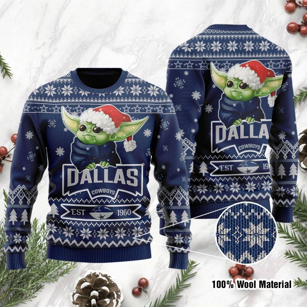 Dallas Cowboys Cute Baby Yoda Grogu Ugly Christmas Sweater Holiday Party Men Women Full Plus Size