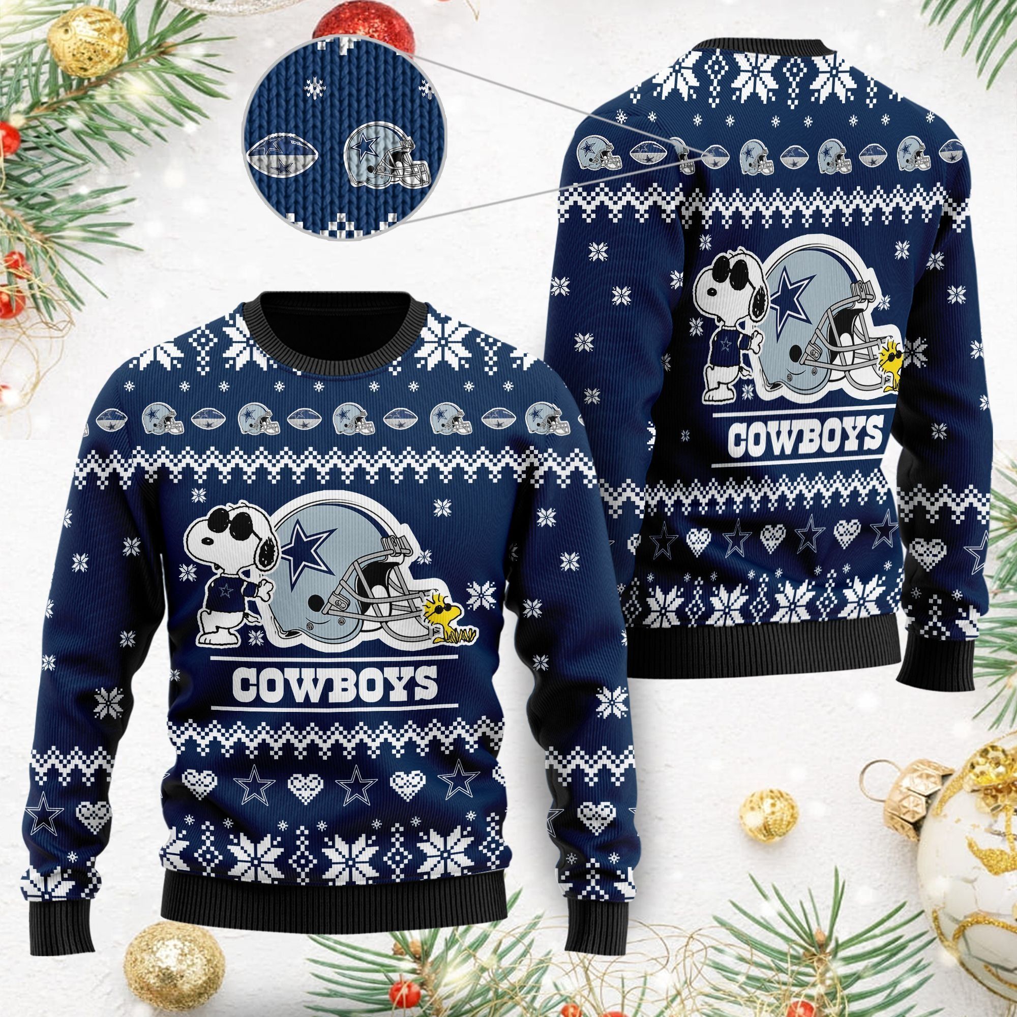 Dallas Cowboys Cute The Snoopy Show Football Helmet 3D All Over Print Ugly Christmas Sweater For American Football Players And Fans On Christmas Days