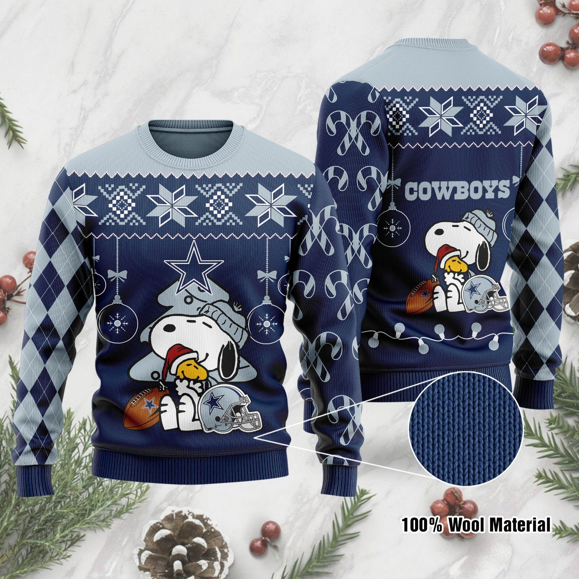 Dallas Cowboys Funny Charlie Brown Peanuts Snoopy Ugly Christmas Sweater Holiday Party Men Women Plus Size