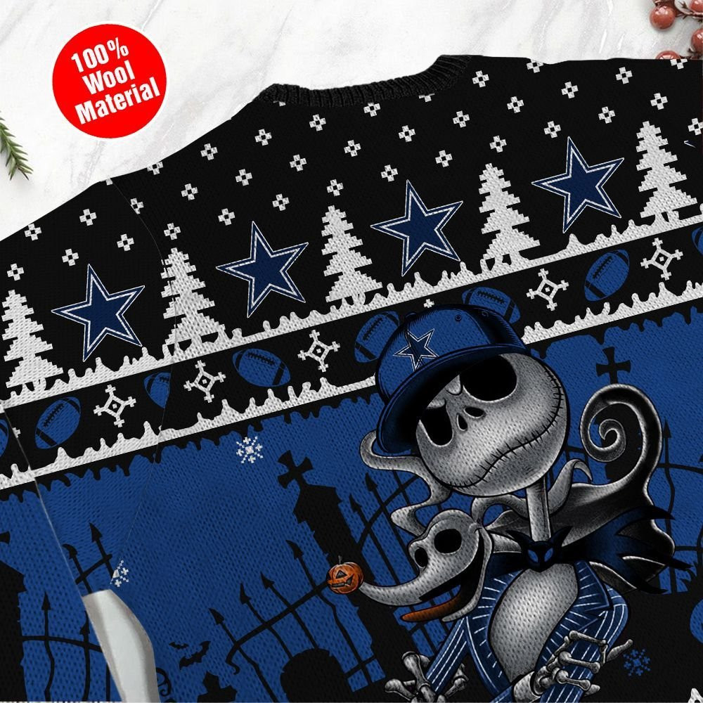 Dallas Cowboys Jack Skellington Halloween Holiday Party Ugly Christmas Sweater, Perfect Holiday Gift - Image 5