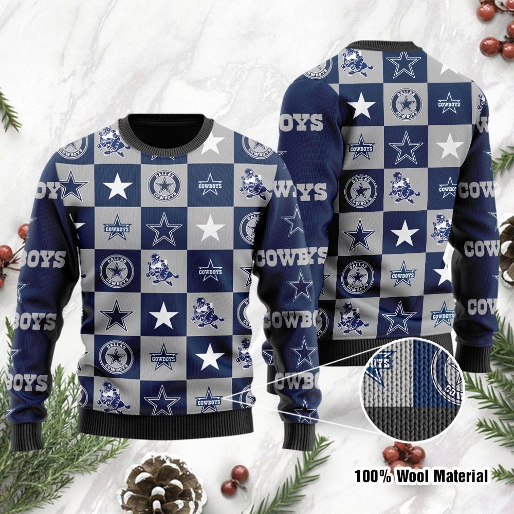 Dallas Cowboys Logo Checkered Flannel Design Ugly Christmas Sweater