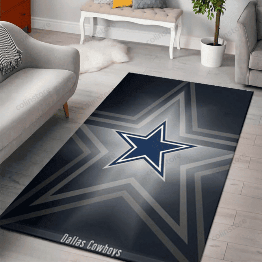 Dallas Cowboys Logo Team Rectangle Area Rug – Full Print Carpet For Living Room & Bedroom Home Decor