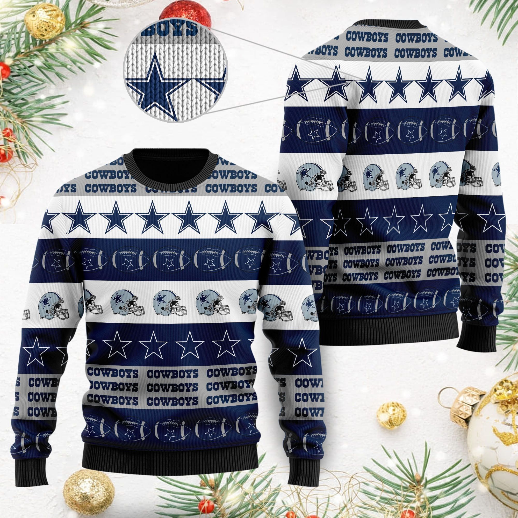 Dallas Cowboys NFL American Football Team Logo Helmet Symbols Men Women Ugly Christmas Sweater