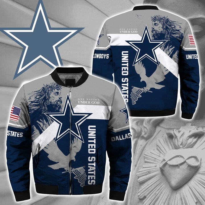 Dallas Cowboys Personalized One Nation Under God Bomber Jacket | NFL Team Jacket for Men & Women | Football Fan Gift