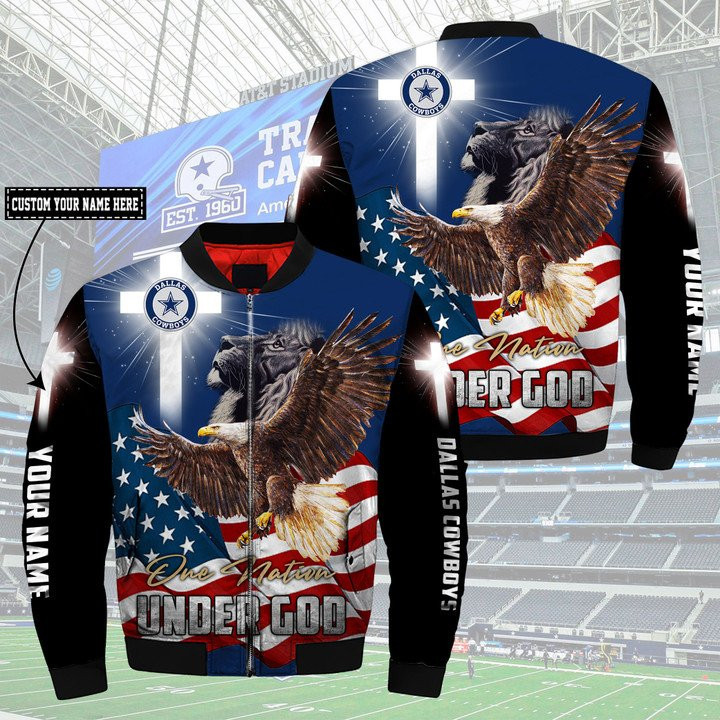 Dallas Cowboys Personalized One Nation Under God Bomber Jacket | NFL Team Jacket for Men & Women | Football Fan Gift