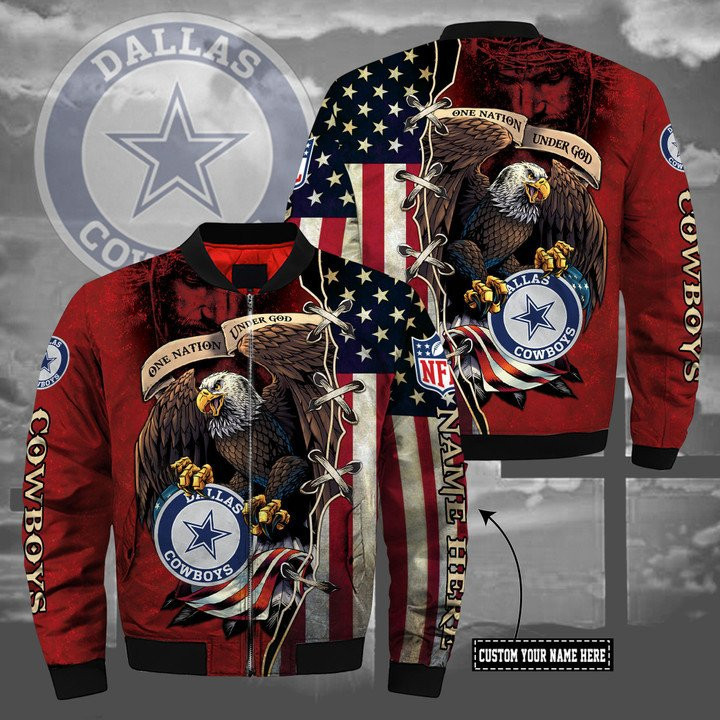 Dallas Cowboys Personalized One Nation Under God Bomber Jacket | NFL Team Jacket for Men & Women | Football Fan Gift