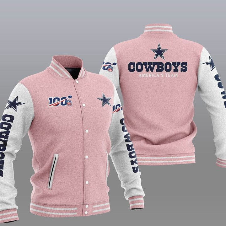 Dallas Cowboys Pink Americaâ€™s Team Varsity Baseball Jacket for Men & Women | NFL Team Fan Gift