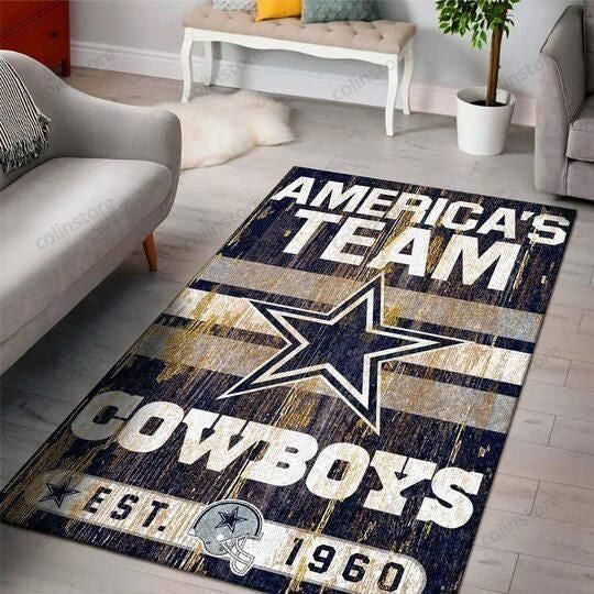 Dallas Cowboys Rectangle Area Rug – Full Print Carpet For Living Room & Bedroom Home Decor