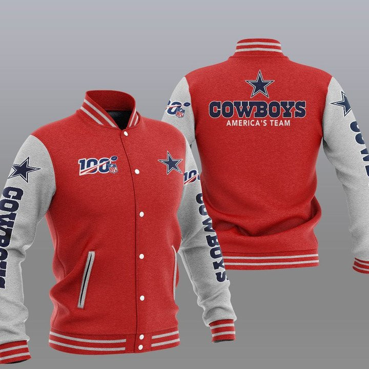 Dallas Cowboys Red Grey Americaâ€™s Team Varsity Baseball Jacket for Men & Women | NFL Team Fan Gift