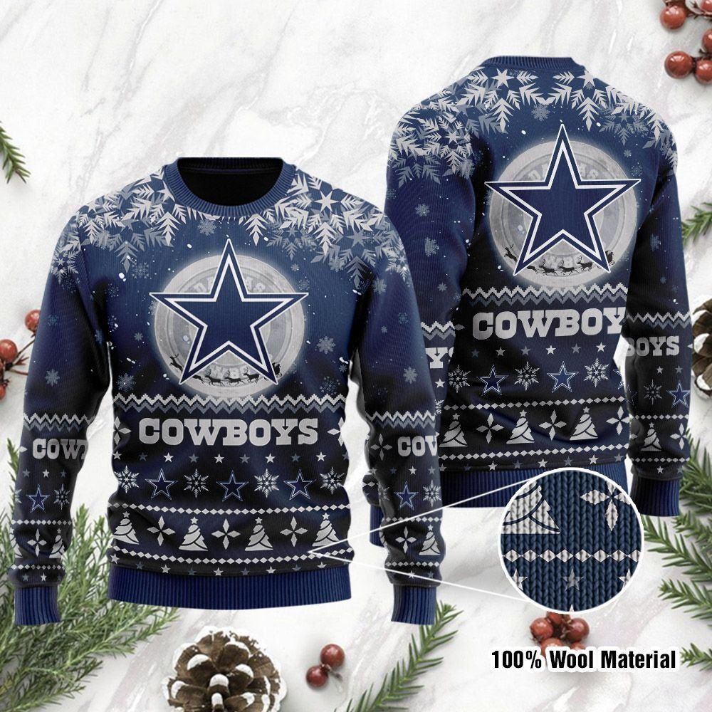 Dallas Cowboys Santa Claus In The Moon Ugly Christmas Sweater Holiday Party For Men Women