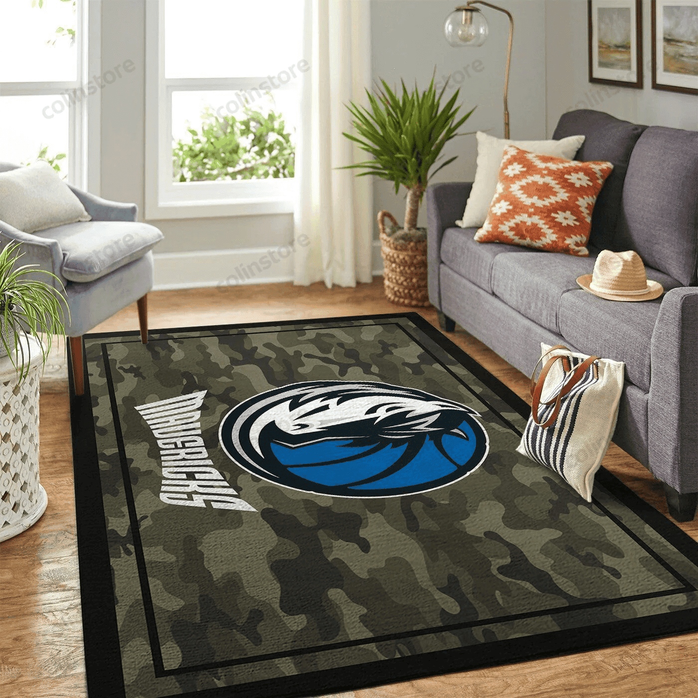 Dallas Mavericks Team Logo Camo 3D Rectangle Area Rug – Full Print Carpet For Living Room & Bedroom Home Decor