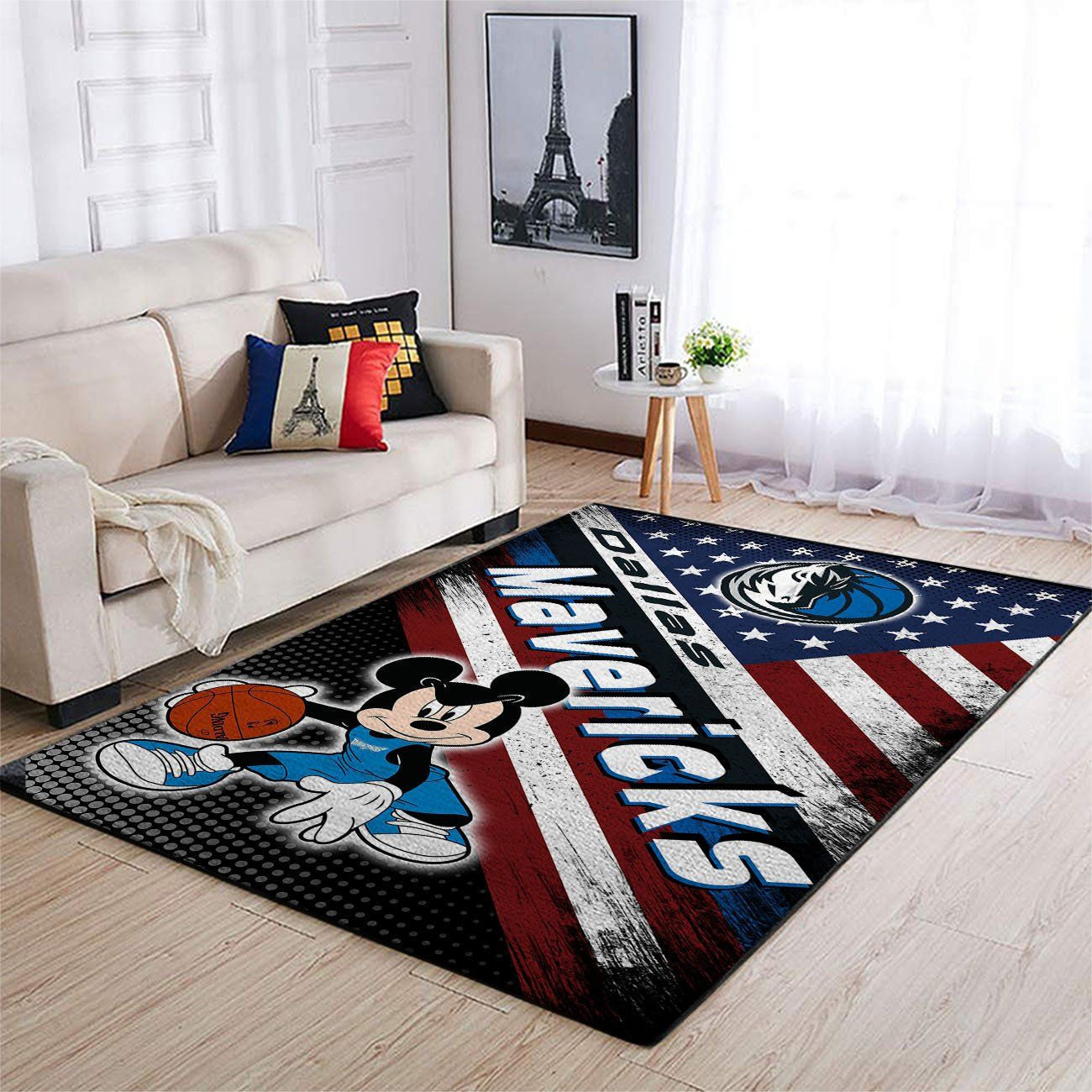 Dallas Mavericks Team Logo Mickey Us Rectangle Area Rug – Full Print Carpet For Living Room & Bedroom Home Decor