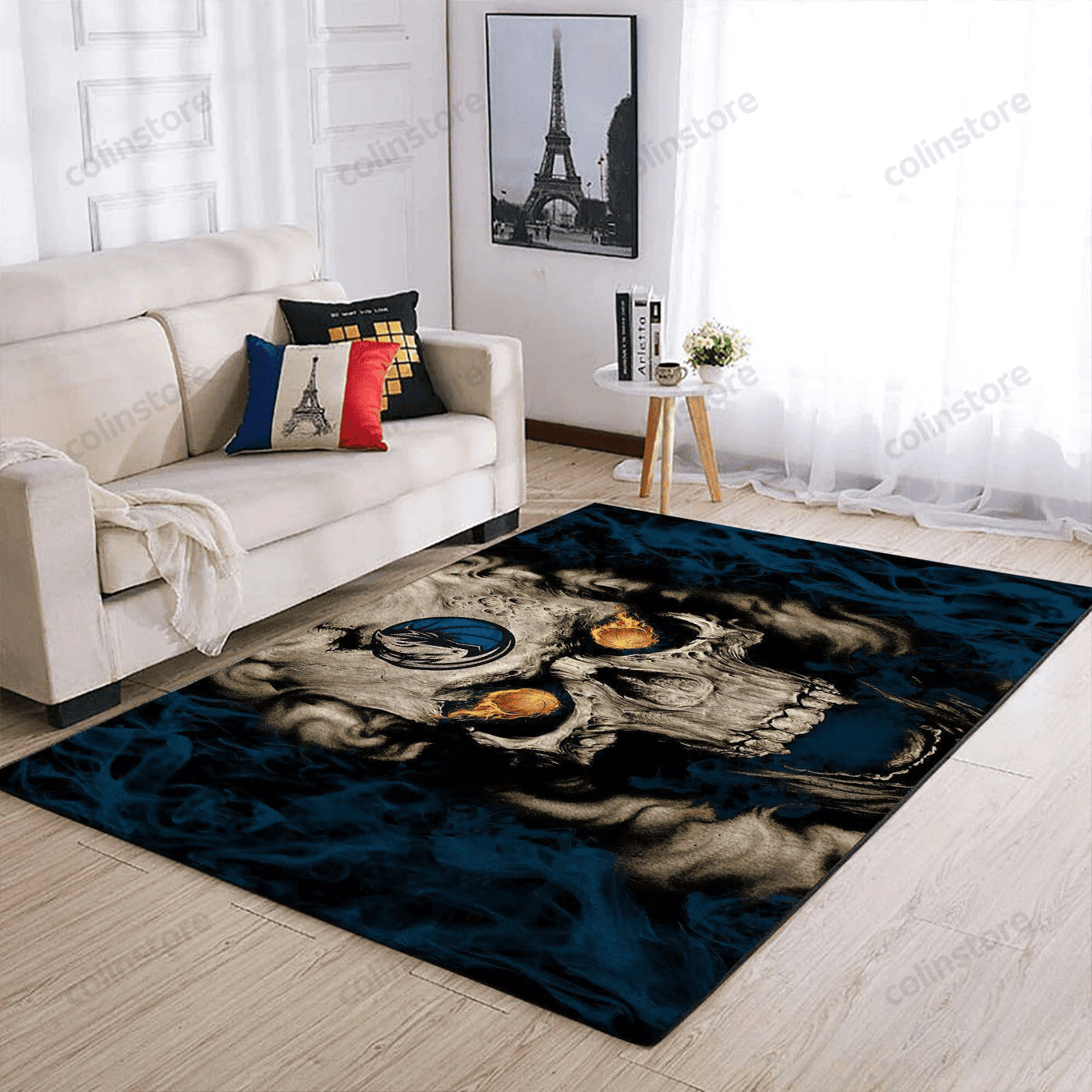 Dallas Mavericks Team Logo Skull Rectangle Area Rug – Full Print Carpet For Living Room & Bedroom Home Decor