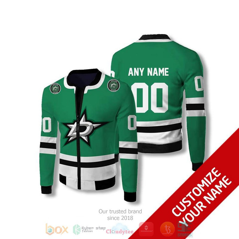 Dallas Stars Personalized Name Number Green Bomber Jacket | NHL Team Jacket for Men & Women | Hockey Fan Gift
