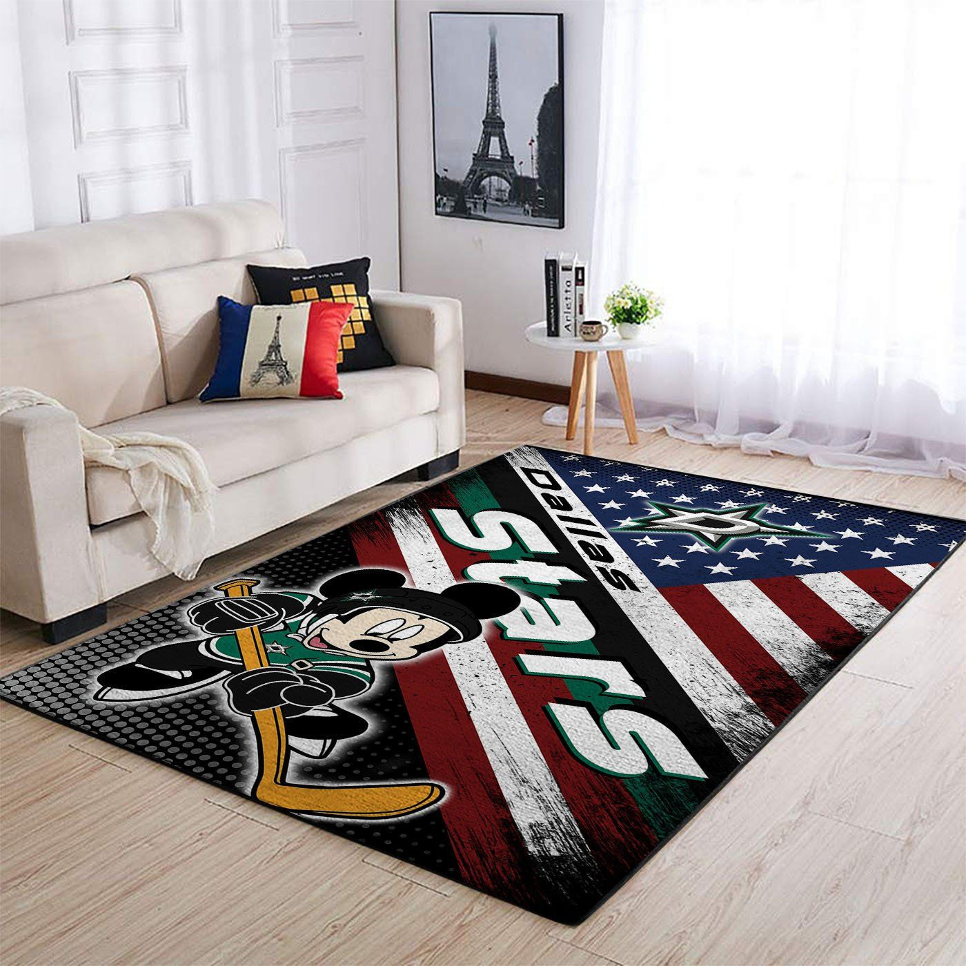 Dallas Stars Team Logo Mickey Us Rectangle Area Rug – Full Print Carpet For Living Room & Bedroom Home Decor
