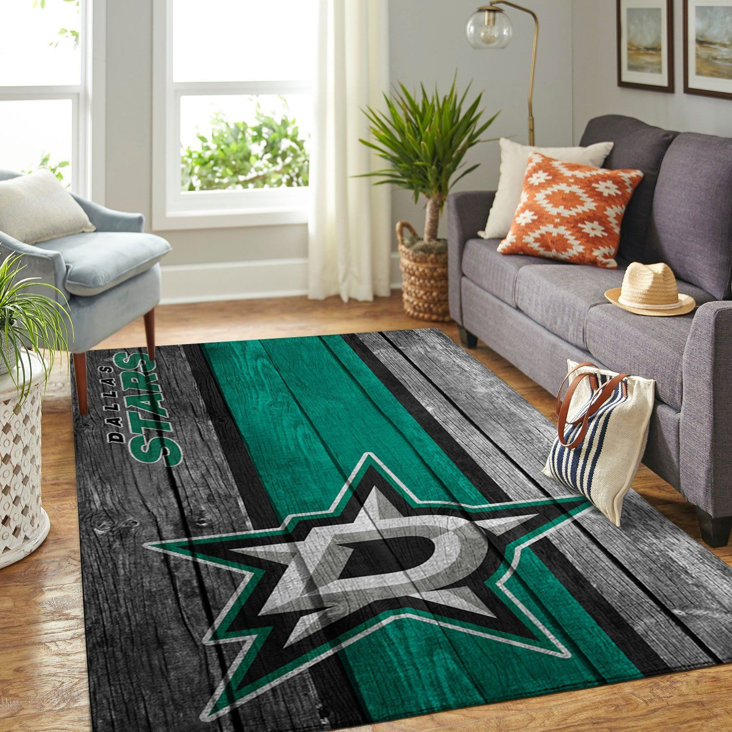 Dallas Stars Team Logo Wooden Rectangle Area Rug – Full Print Carpet For Living Room & Bedroom Home Decor