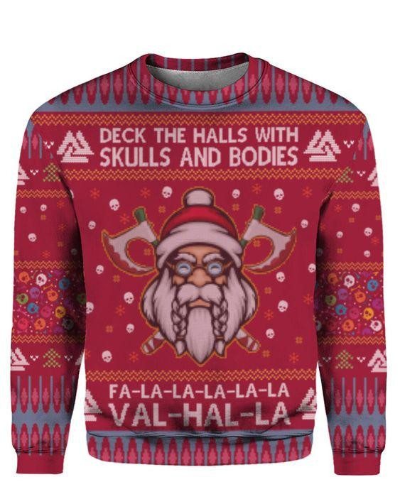 Deck The Halls With Skulls And Bodies Ugly Christmas Sweater, Perfect Holiday Gift