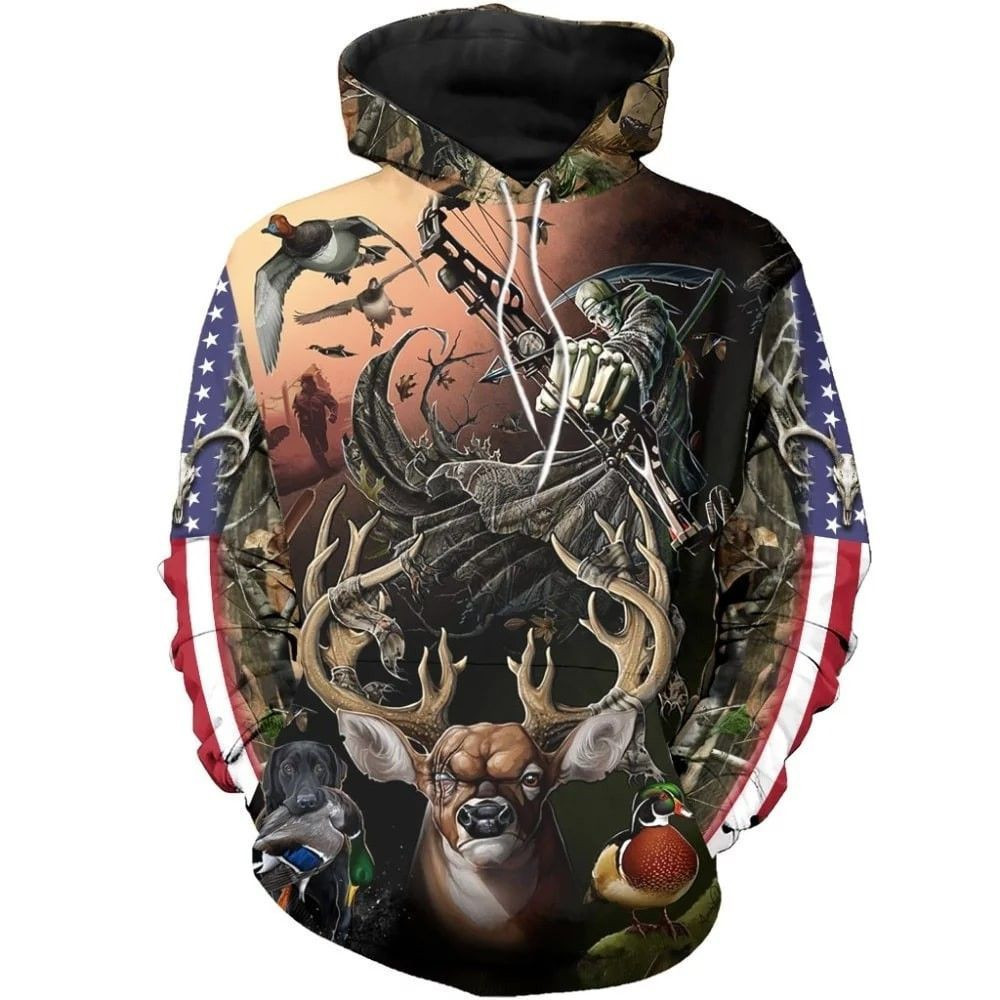 Deer Hunters Patriotic Flag 3D All Over Print Hoodie & Zip Hoodie