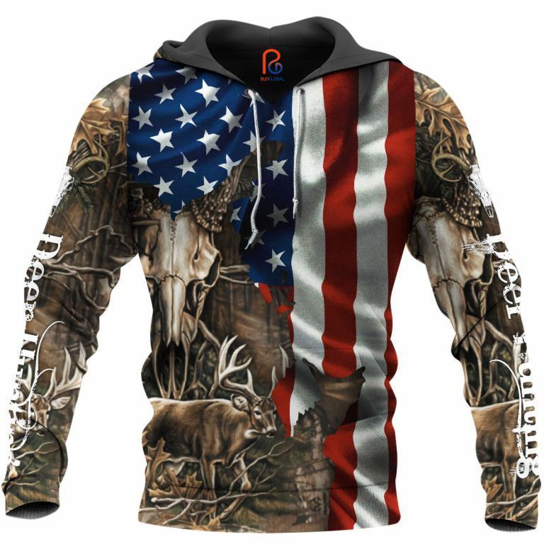 Deer Hunting American Flag 3D All Over Print Hoodie & Zip Hoodie