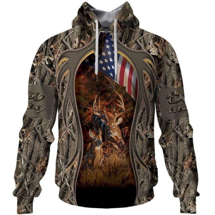 Deer Hunting American Flag Forest 3D All Over Print Hoodie & Zip Hoodie