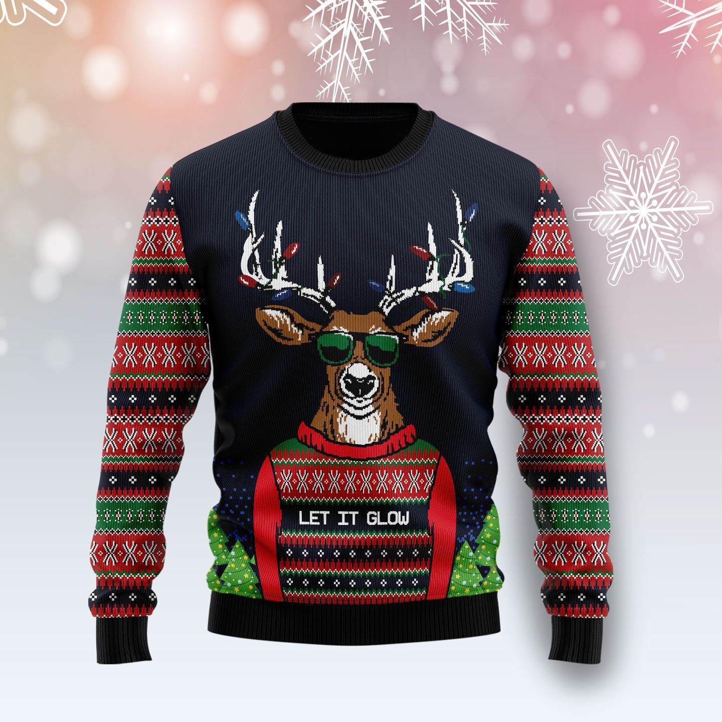 Deer Let It Glow Ugly Christmas Sweater, Perfect Holiday Gift