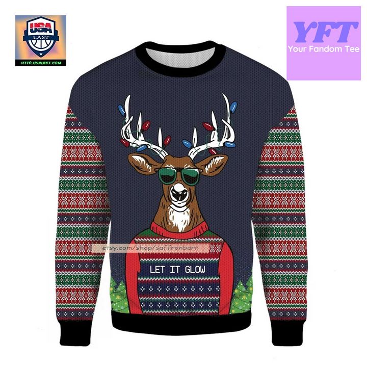 Deer Let It Glow Xmas Merry All Over Print 3d Ugly Christmas Sweater