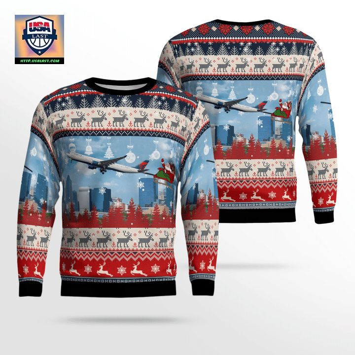 Delta Air Lines A330-300 With Santa Over Charlotte Christmas AOP Sweater