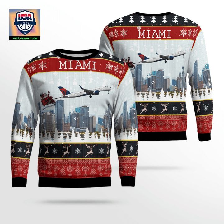 Delta Air Lines Boeing 757-232 With Santa Over Miami Christmas AOP Sweater