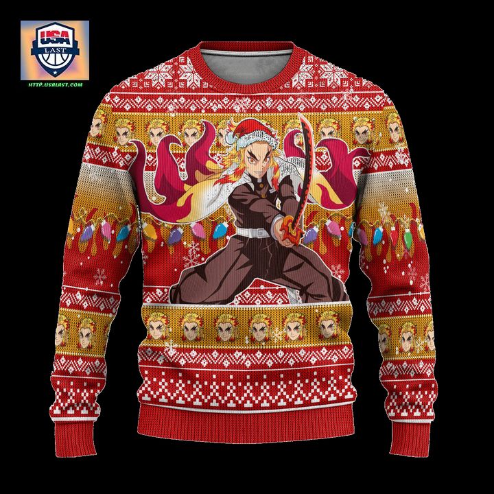 Demon Slayer Kyojuro Rengoku Anime Ugly Christmas Sweater Xmas Gift