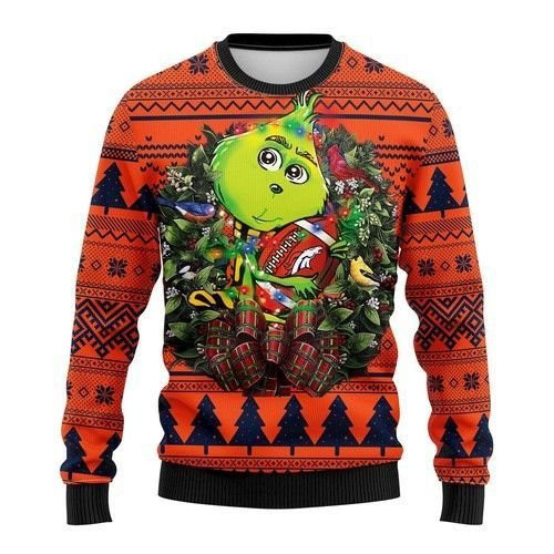 Denver Brocos Grinch Hug Ugly Christmas Sweater,