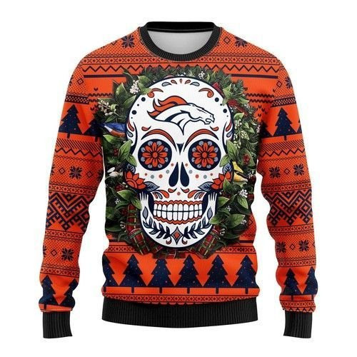 Denver Brocos Skull Flower Ugly Christmas Sweater, Perfect Holiday Gift