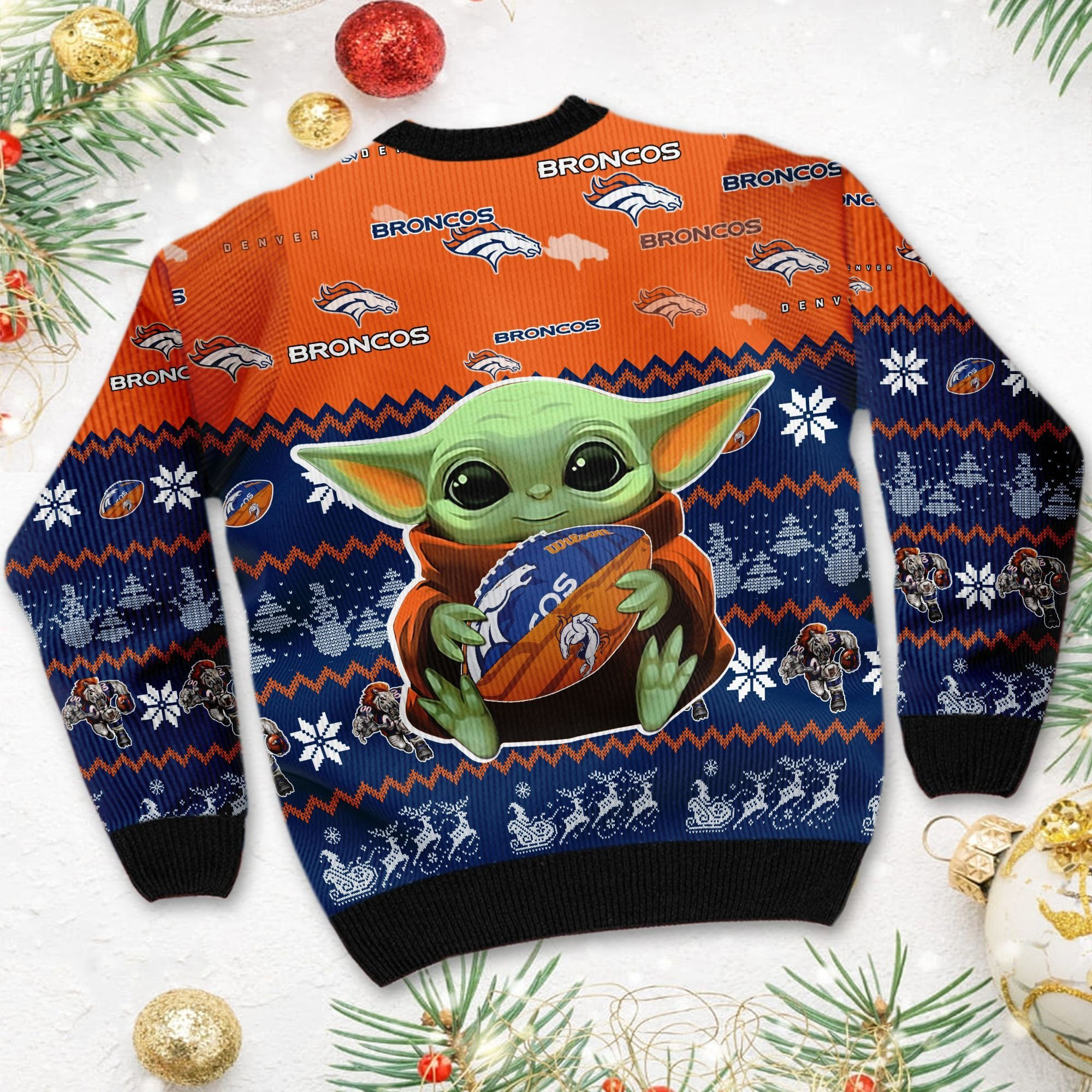 Denver Broncos Baby Yoda Ugly Christmas Sweater, Perfect Holiday Gift - Image 4