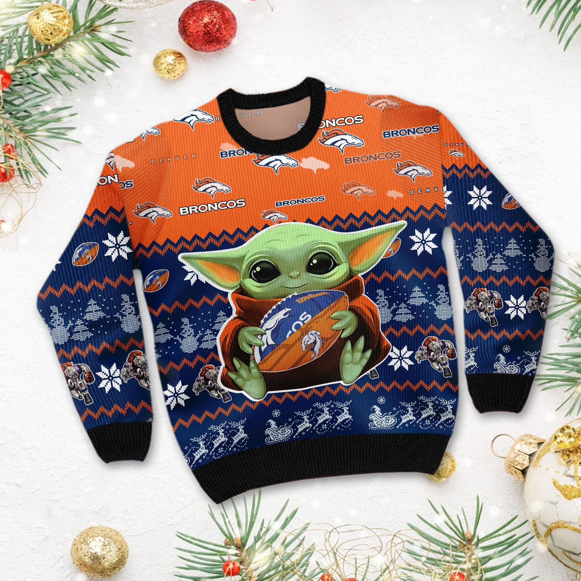 Denver Broncos Baby Yoda Ugly Christmas Sweater, Perfect Holiday Gift - Image 3
