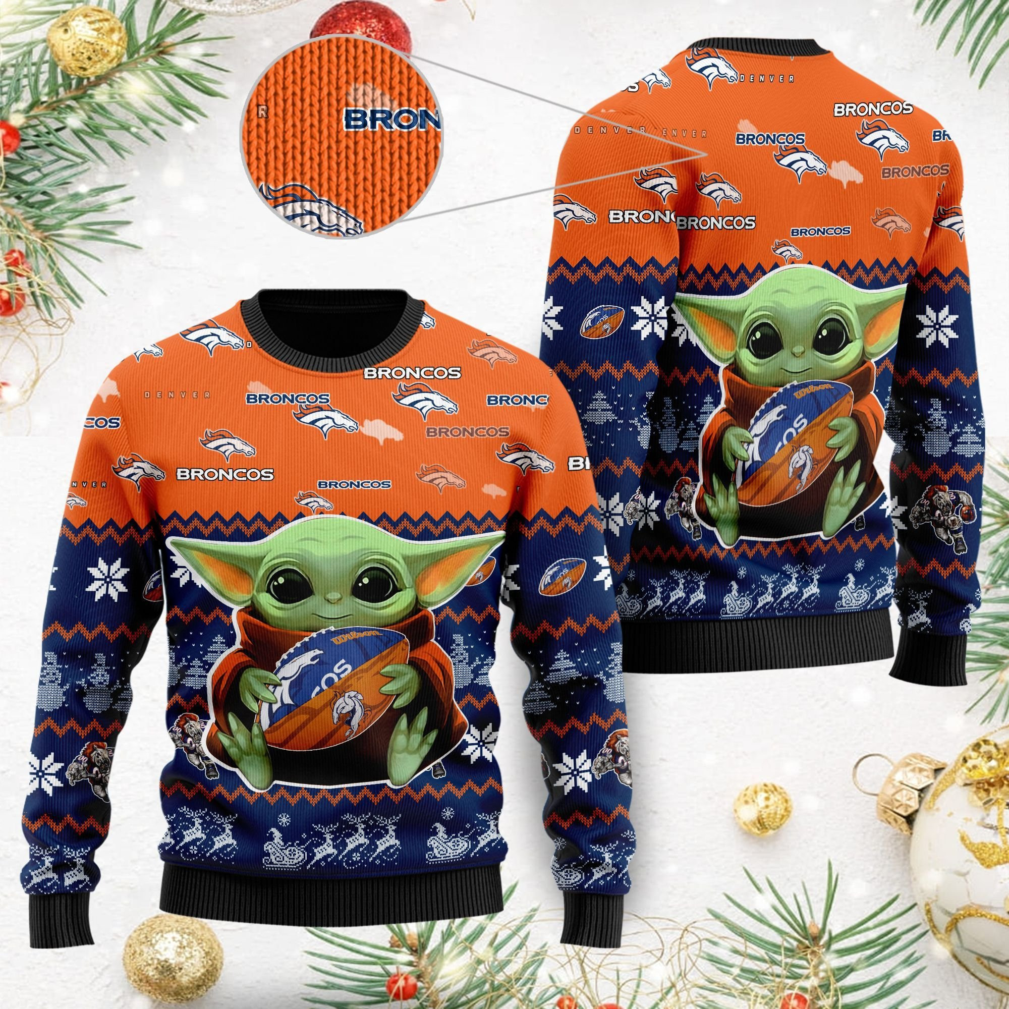Denver Broncos Baby Yoda Ugly Christmas Sweater, Perfect Holiday Gift