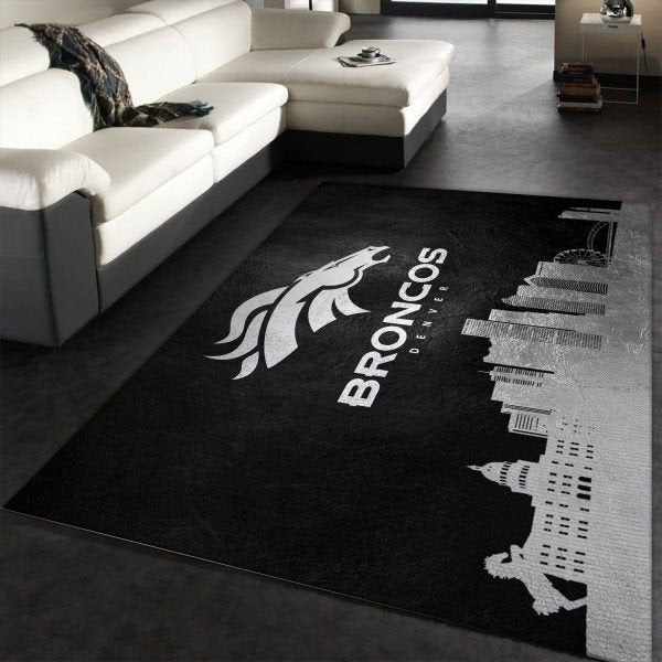 Denver Broncos Black And White 3D Rectangle Area Rug – Full Print Carpet For Living Room & Bedroom Home Decor
