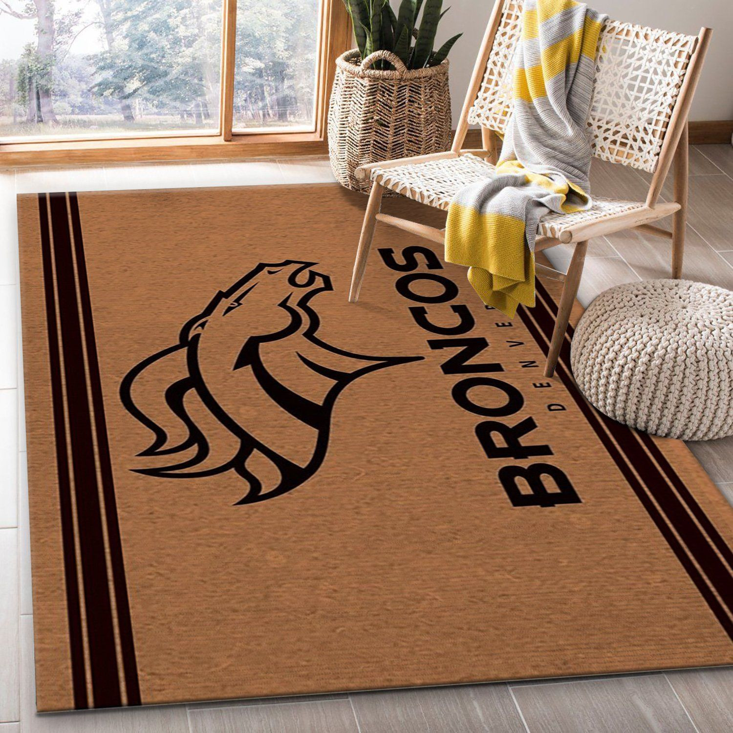 Denver Broncos Brown Logo Rectangle Area Rug – Full Print Carpet For Living Room & Bedroom Home Decor