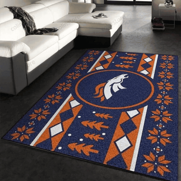 Denver Broncos Christmas 3D Rectangle Area Rug – Full Print Carpet For Living Room & Bedroom Home Decor