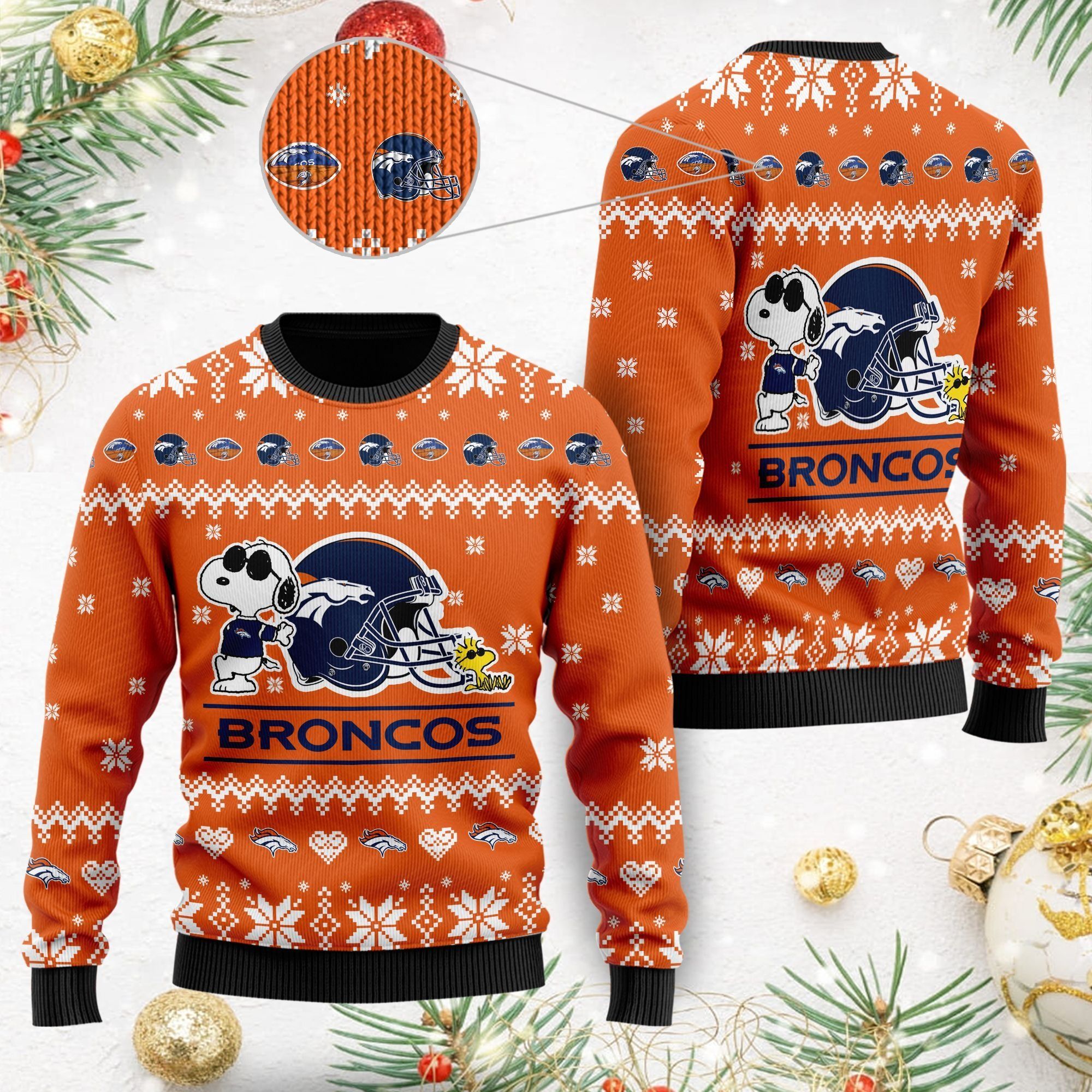 Denver Broncos Cute The Snoopy Show Football Helmet 3D All Over Print Ugly Christmas Sweater For American Football Players And Fans On Christmas Days