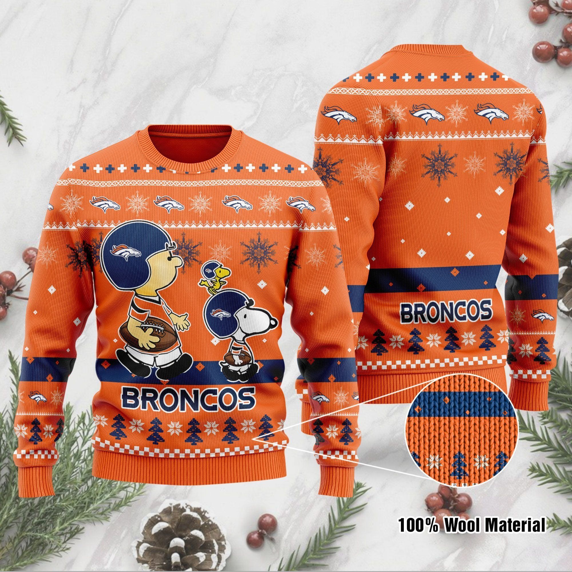 Denver Broncos Funny Charlie Brown Peanuts Snoopy Ugly Christmas Sweater Holiday Party Men Women Plus Size