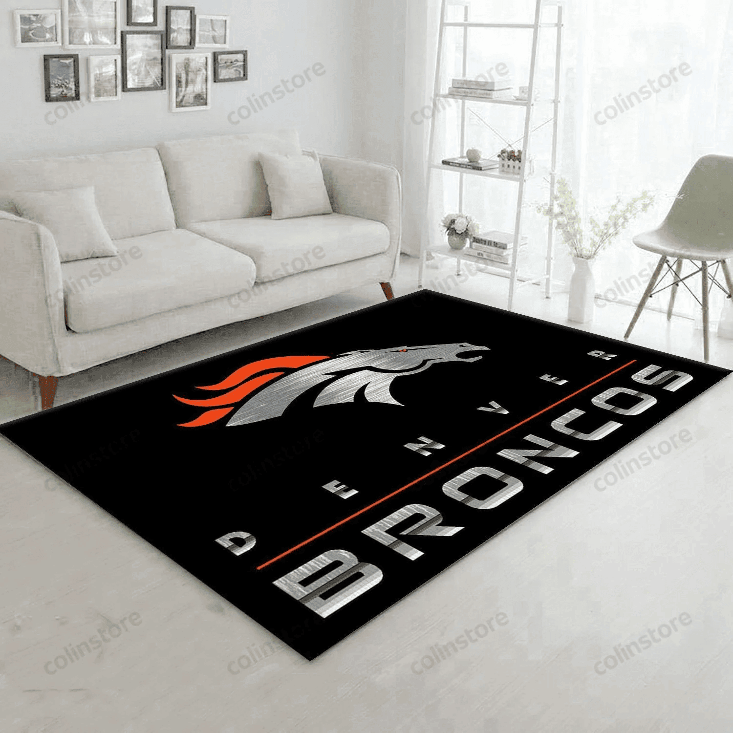 Denver Broncos Imperial Chrome Rug Rectangle Area Rug – Full Print Carpet For Living Room & Bedroom Home Decor