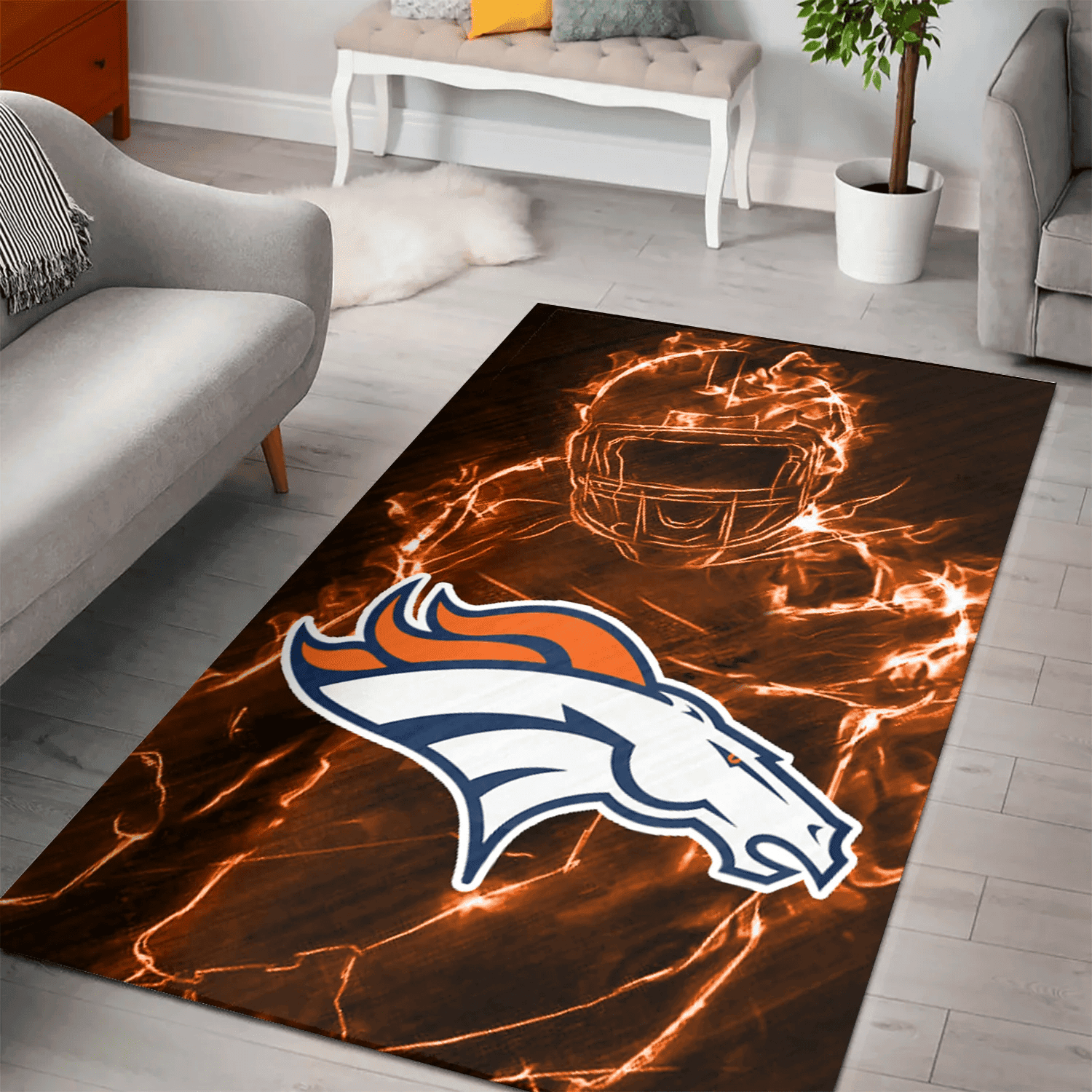 Denver Broncos Legend 3D Full Print Rectangle Area Rug – Full Print Carpet For Living Room & Bedroom Home Decor