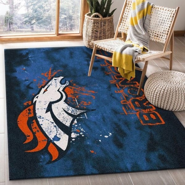 Denver Broncos Living Room Rectangle Area Rug – Full Print Carpet For Living Room & Bedroom Home Decor