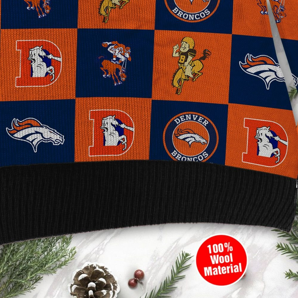Denver Broncos Logo Checkered Flannel Ugly Christmas Sweater, Perfect Holiday Gift - Image 4