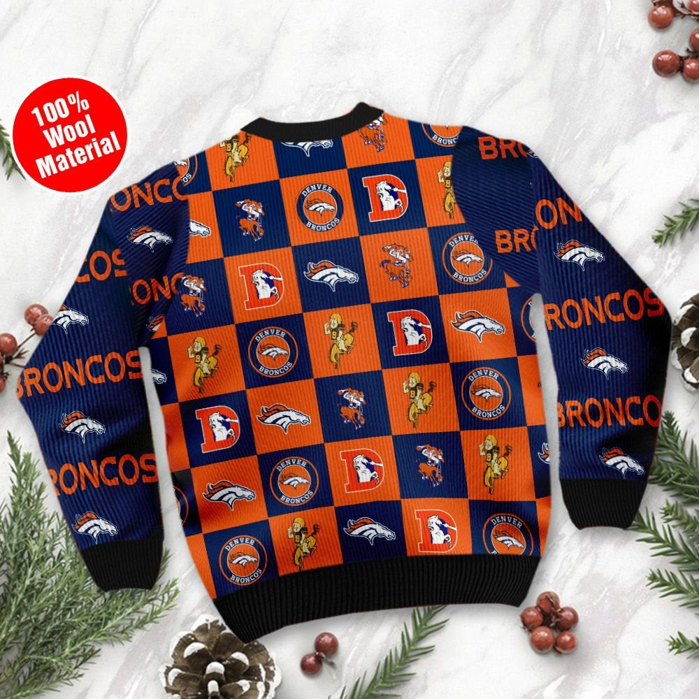 Denver Broncos Logo Checkered Flannel Ugly Christmas Sweater, Perfect Holiday Gift - Image 3