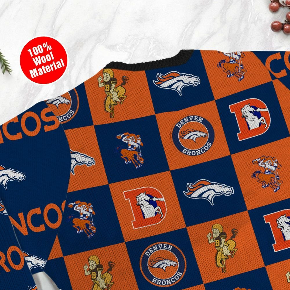 Denver Broncos Logo Checkered Flannel Ugly Christmas Sweater, Perfect Holiday Gift - Image 5