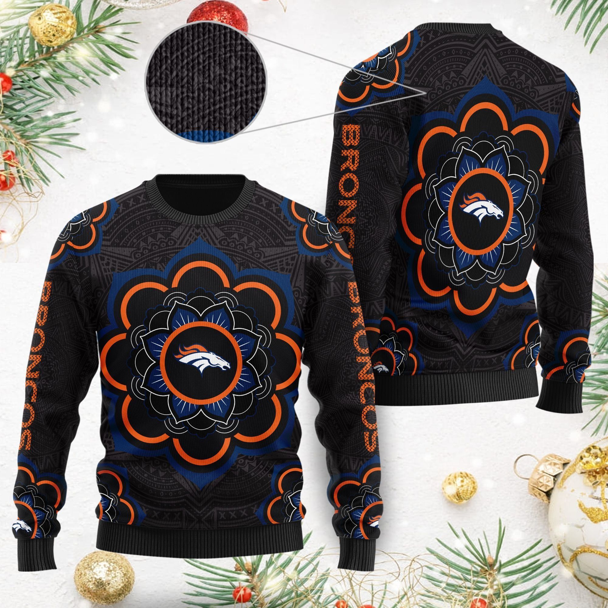 Denver Broncos Mandala Logo Ugly Christmas Sweater NFL Football Fans On Xmas