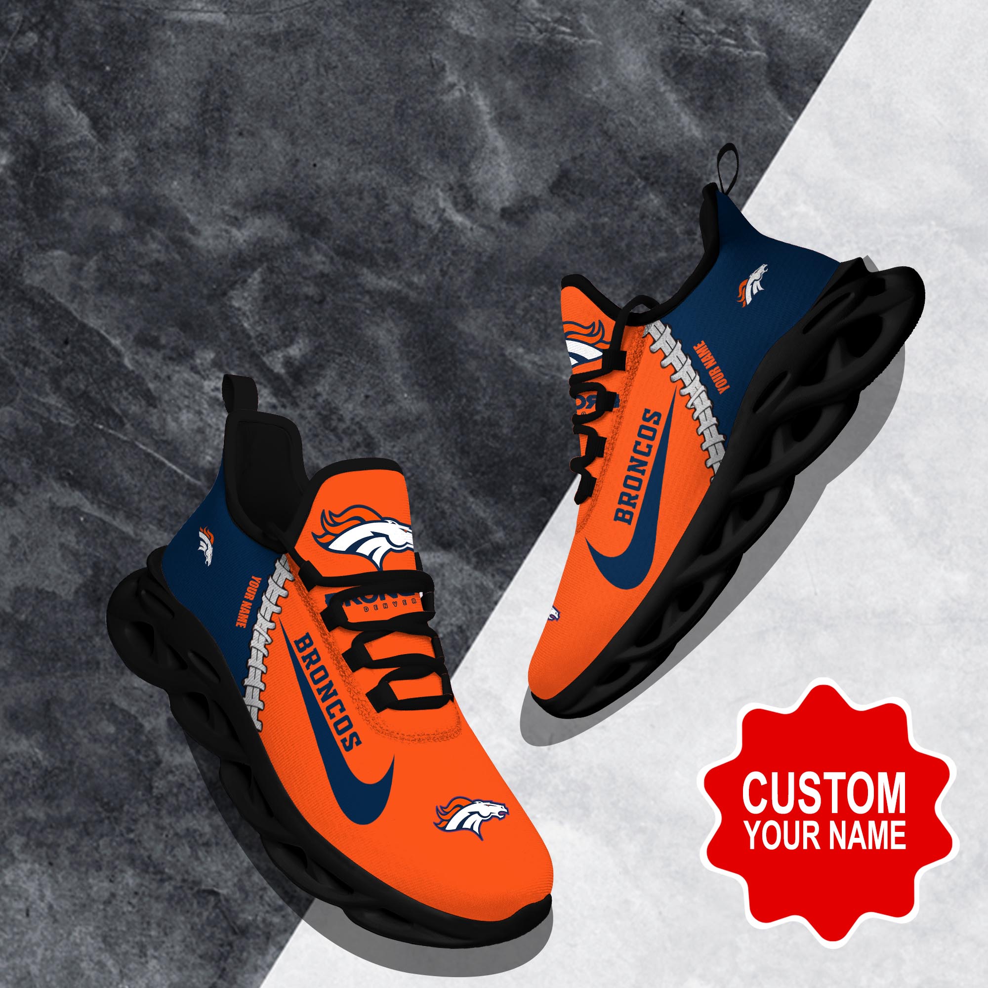 Denver Broncos Max Soul Shoes Sneakers for Men And Women – NFL Football Fan Shoes, Team Sneakers